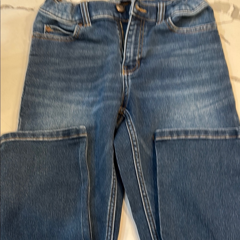 Classic Blue Straight Leg Jeans with Contrast Stitching